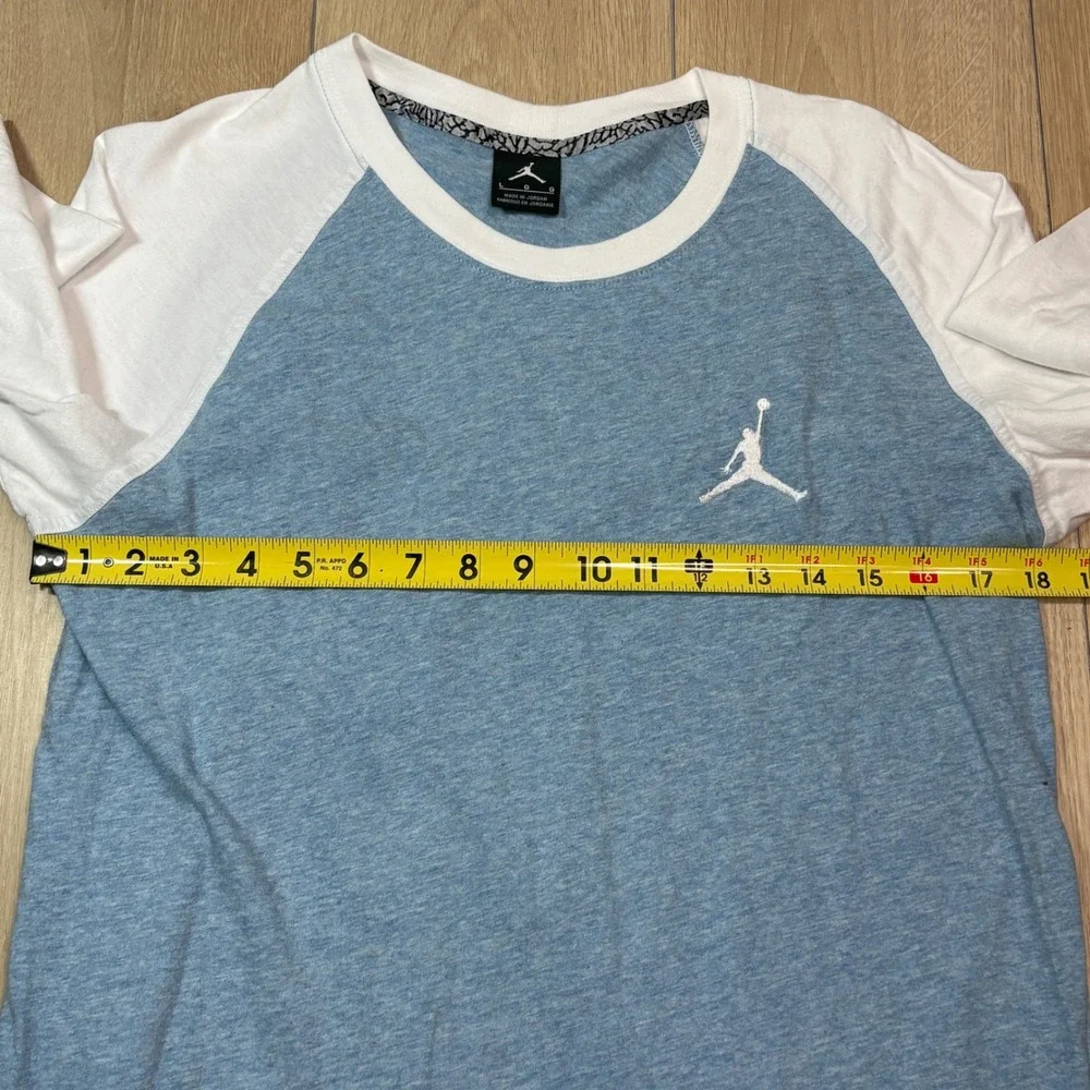 Jordan Boys Blue White Raglan 3/4 Sleeve Jumpman Baseball T-Shirt Size Large